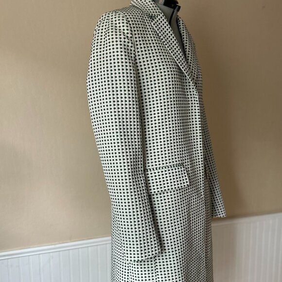 Kira Plastinina Single-Breasted Overcoat | Green Dots on White Trench | Medium - Picture 6 of 8